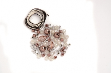 Perlen-Set braun-weiß-silber