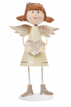 Engel stehend mit Herz 10,5cm creme-gold