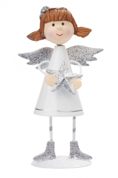 Engel stehend mit Stern 10,5cm weiss-silber