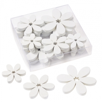 Holz-Blume in Klarsichtbox 3-5,5cm weiss