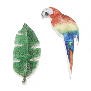 Papagei u. Blatt mit Klebepunkt 4cm