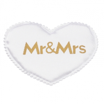 Satin-Herzen Mr & Mrs weiss/gold 5cm
