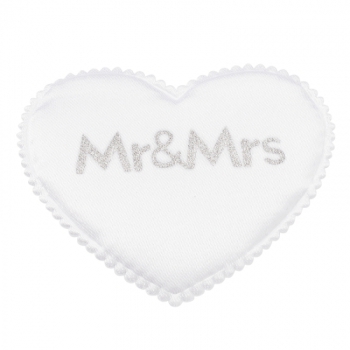 Satin-Herzen Mr & Mrs weiss/silber 7cm