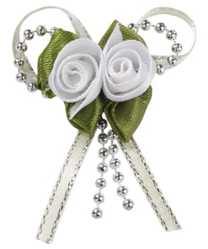 Satin-Rosen mit Band 3cm weiss