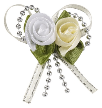 Satin-Rosen mit Band 3cm weiss-creme