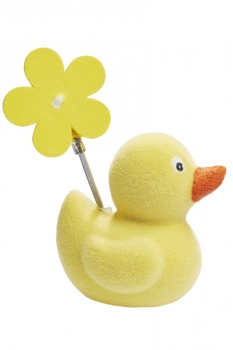 Ente mit Blumenclip 9,5x5cm gelb