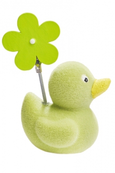 Ente mit Blumenclip 9,5x5cm gr&uuml;n