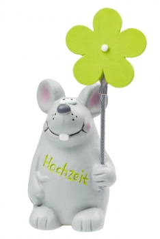 Maus mit Blumenclip "Hochzeit" 9x4cm