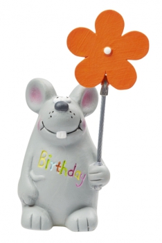 Maus mit Blumenclip "Birthday" 9x4cm