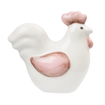 Keramik-Huhn 4cm weiss-rosa