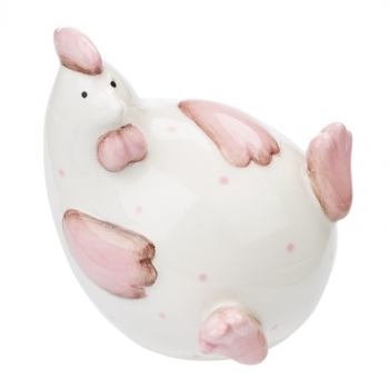 Keramik-Huhn 9cm weiss-rosa