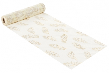 Dekostoff 28cm x 15m Federn creme/gold