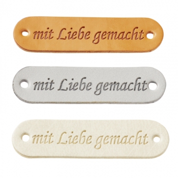 Kunstleder Label "mit Liebe gemacht" 45x12mm braun