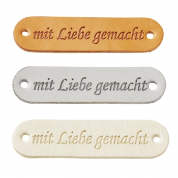 Kunstleder Label "mit Liebe gemacht" 45x12mm grau