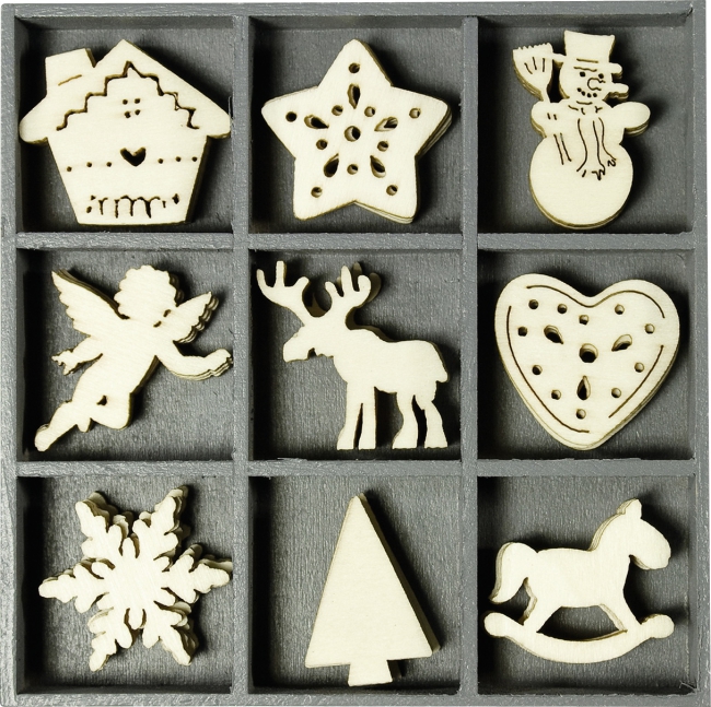 Holzornamentbox „Weihnachten“ natur 105×105mm 30mm
