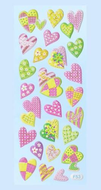 SOFTY-Stickers Herzen rose-grün-gelb