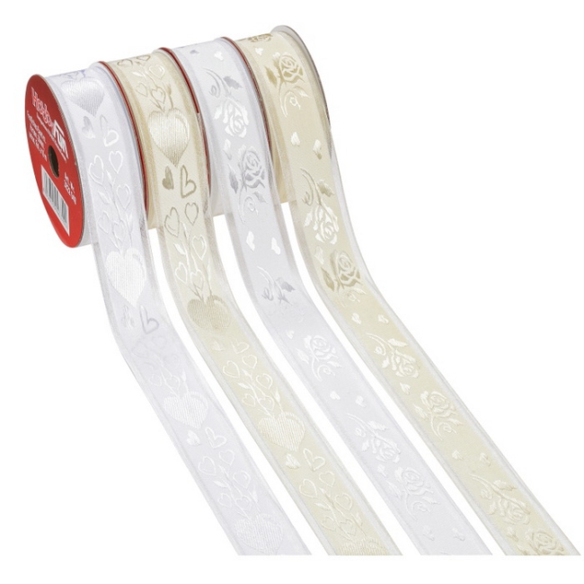 Festliches Band m. Herzen 26mm creme